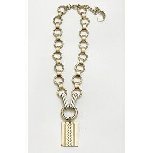 DANNIJO Elisa Gold Tone Link Statement Necklace Textured Pendant Modern Chain